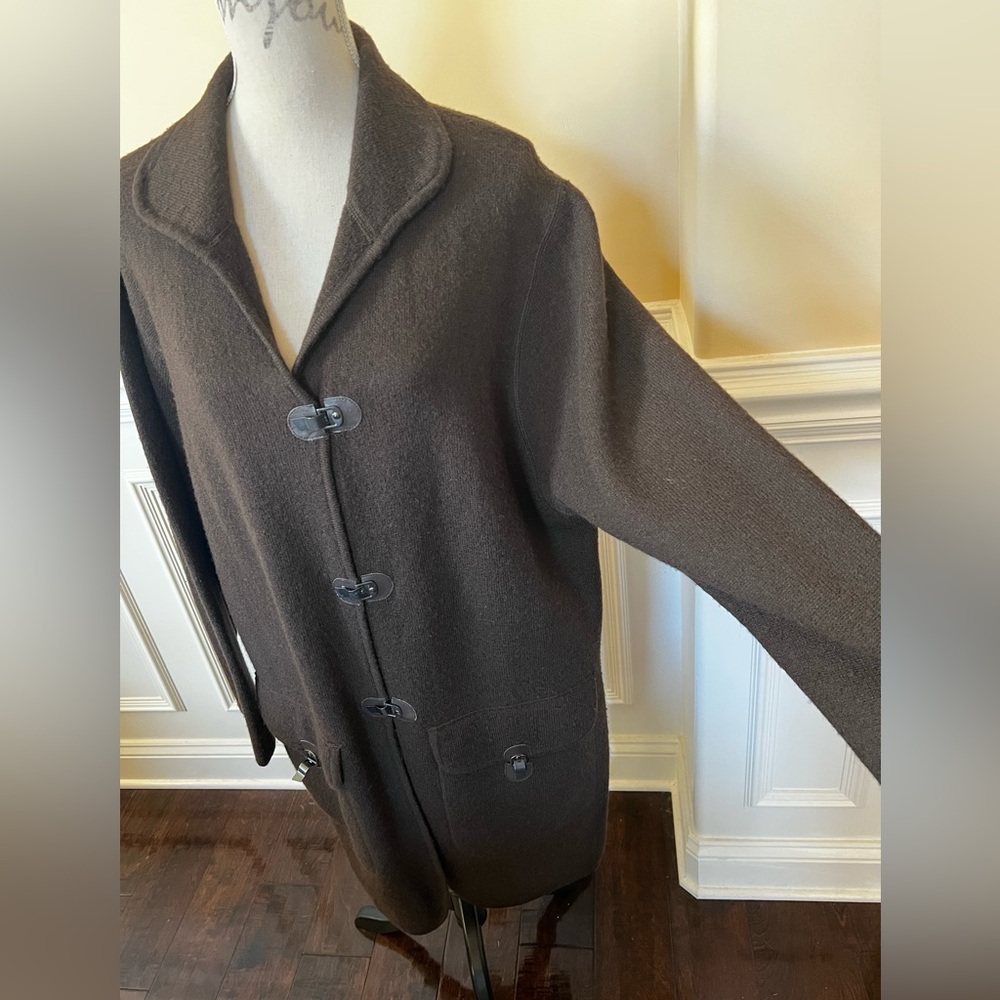 Kate Hill, Dark Brown-Boxy-Snap Toggle style Wool Unlined Coat. - Picture 6 of 11